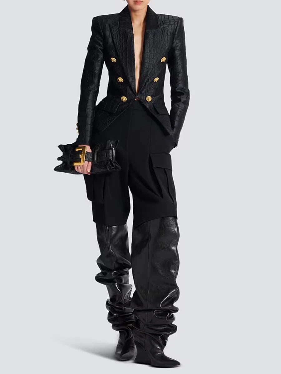 VÉLORA Striped Double-Breasted Blazer