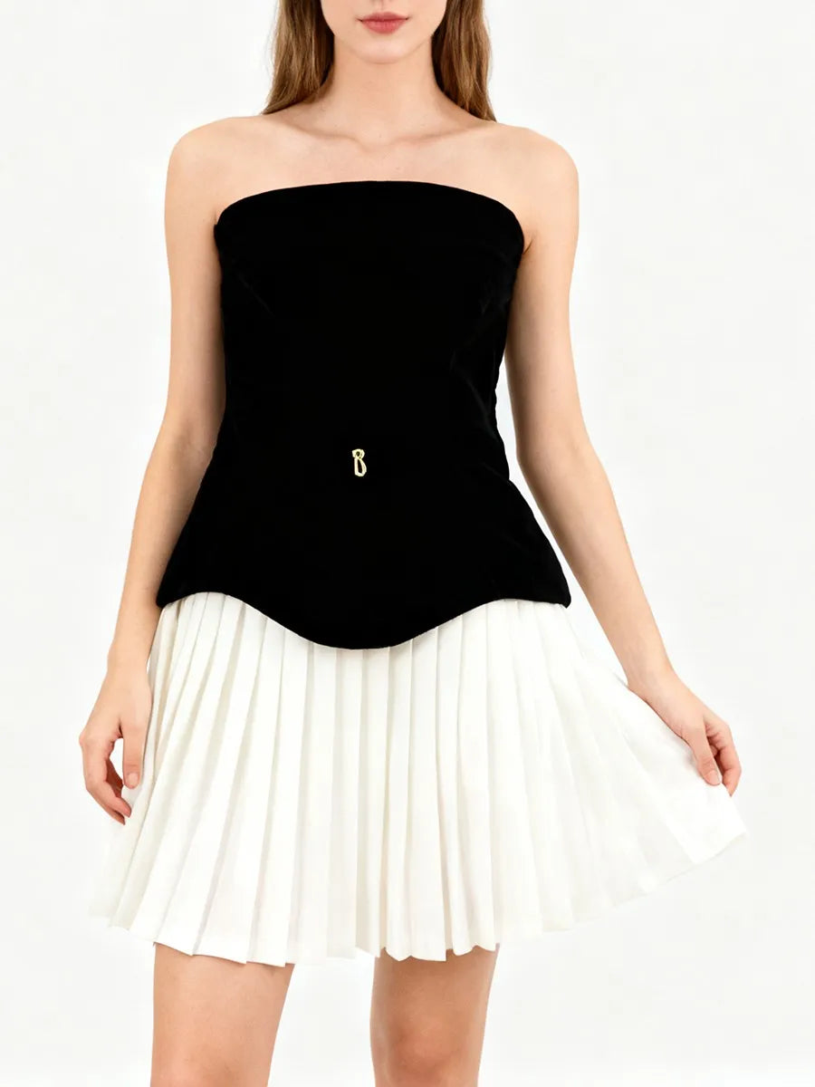 VALYSSE Pleated Strapless Mini Dress
