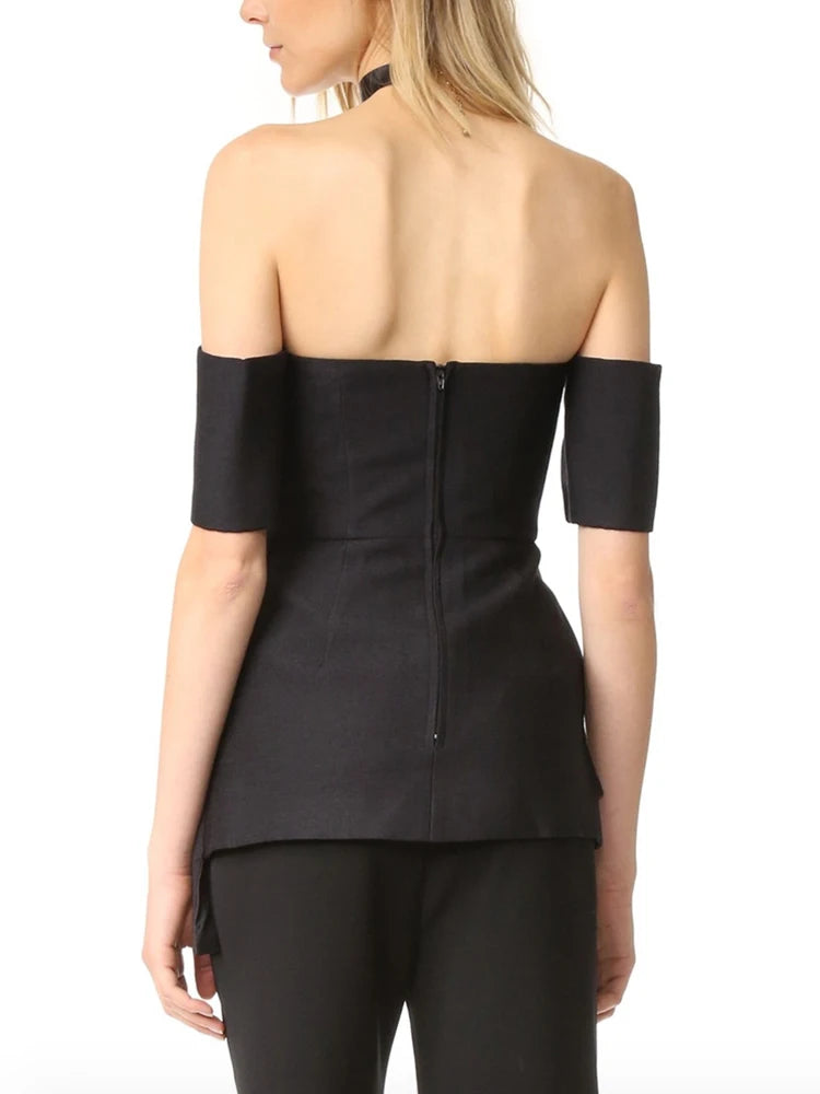 ARLISSE Folded Slash-Neck Blouse