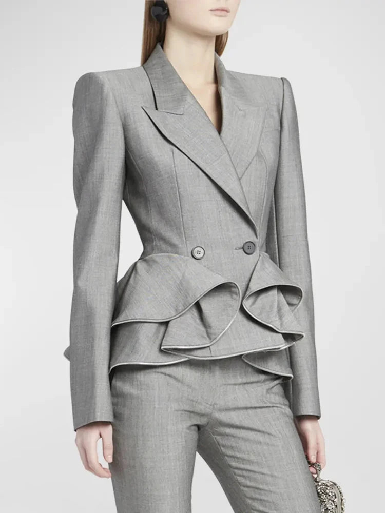 MAURÉNE Ruffled Double-Breasted Blazer