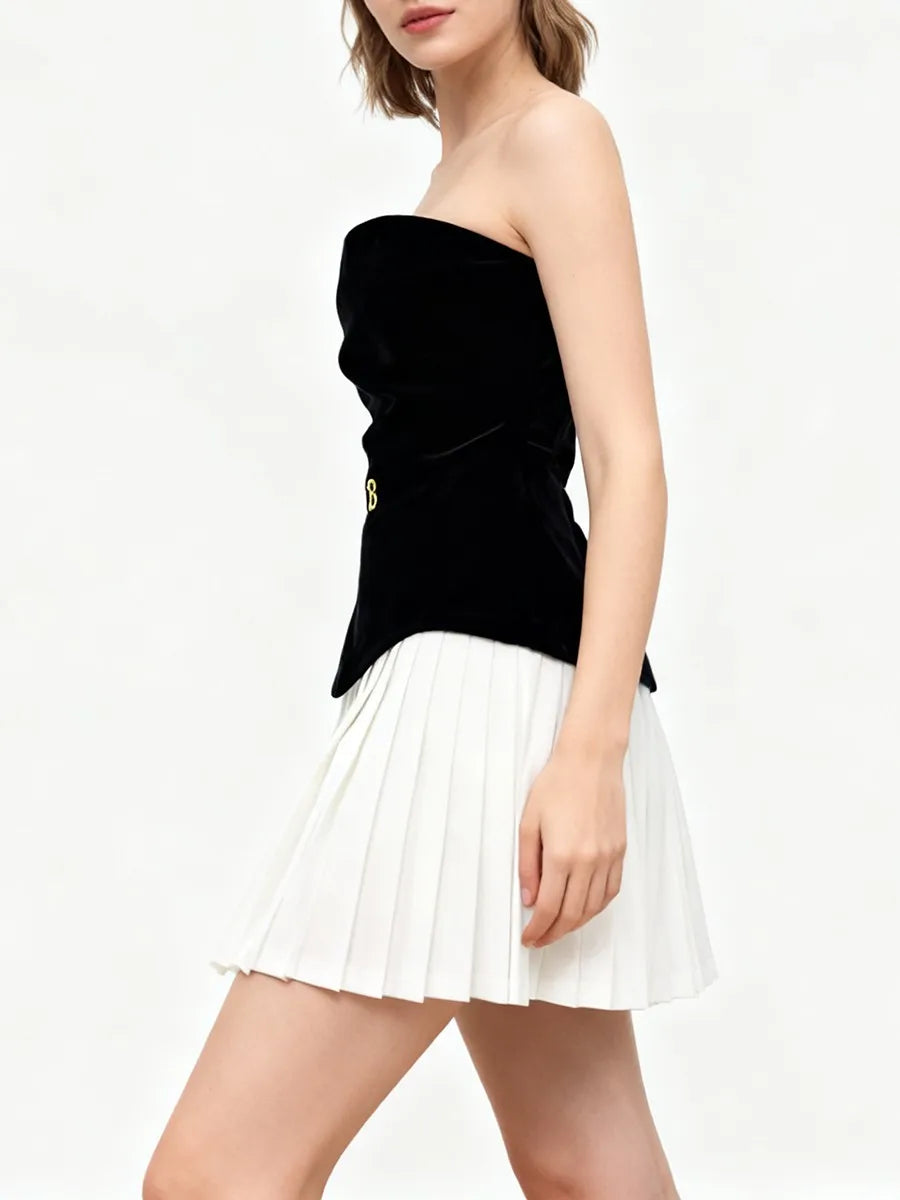 VALYSSE Pleated Strapless Mini Dress