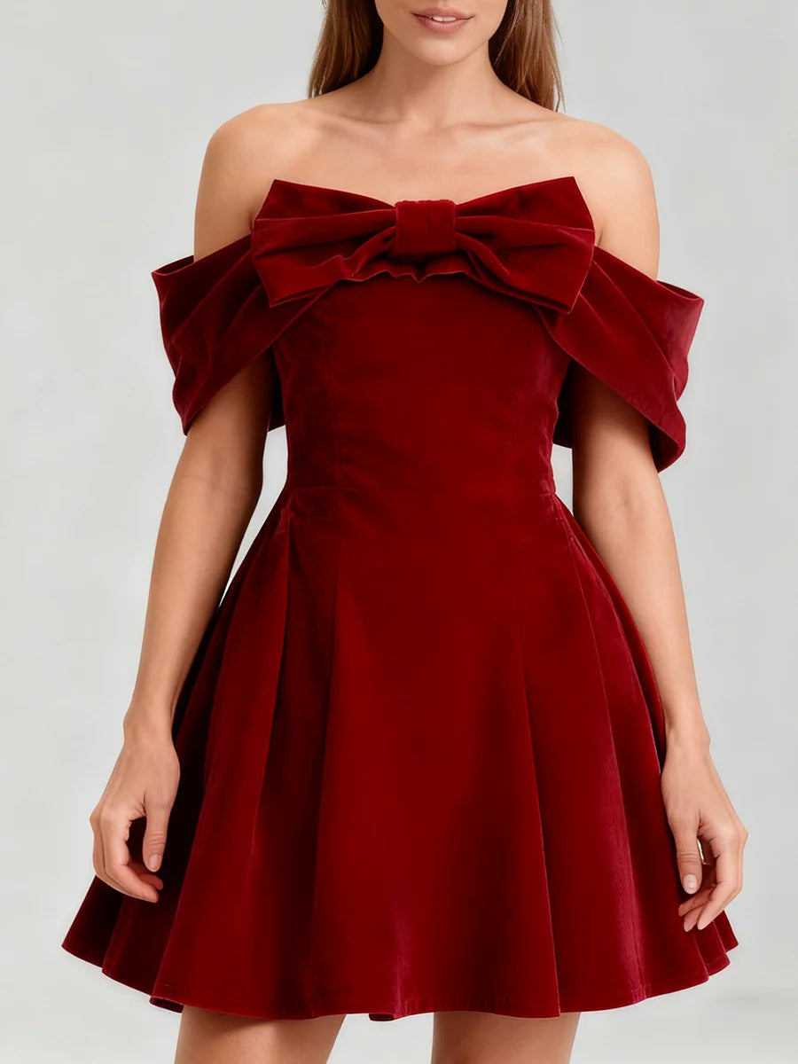 ÉCLAT Strapless Velvet Bowknot Mini Dress