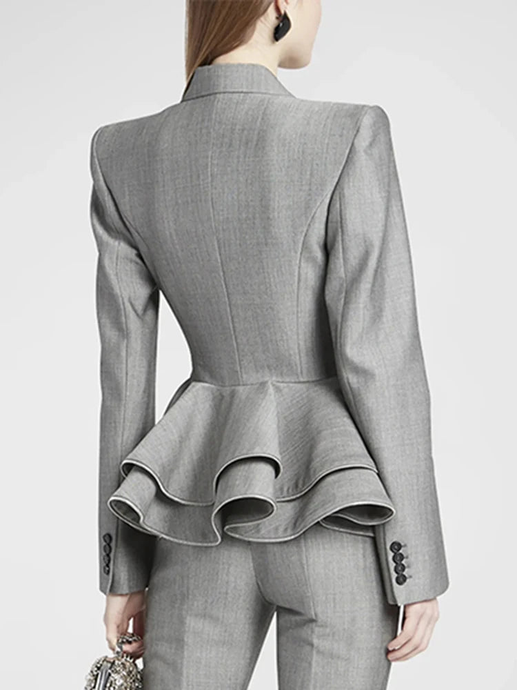 MAURÉNE Ruffled Double-Breasted Blazer