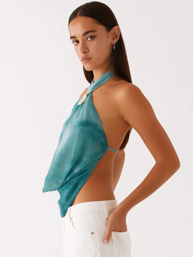 SOLVENA Backless Tie-Dye Crop Top