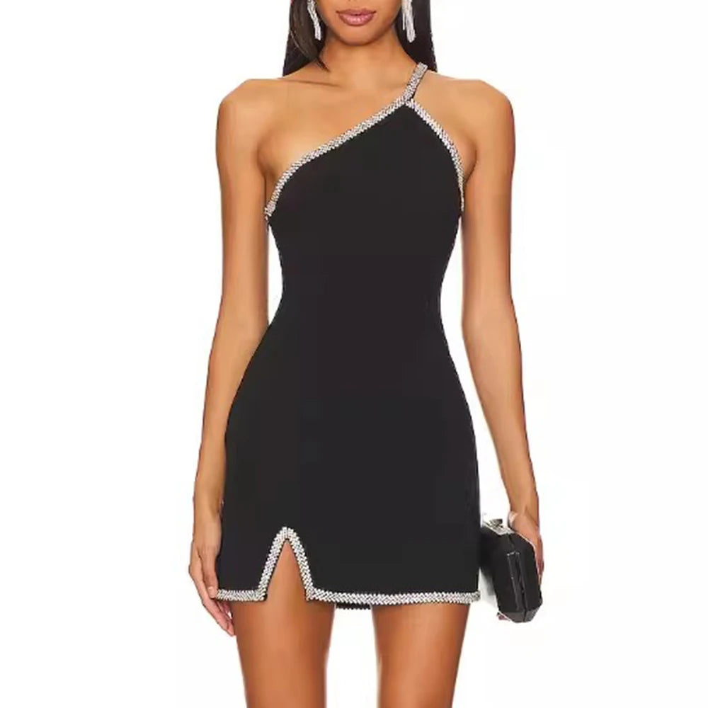 DIAMANTÉ One-Shoulder Mini Dress