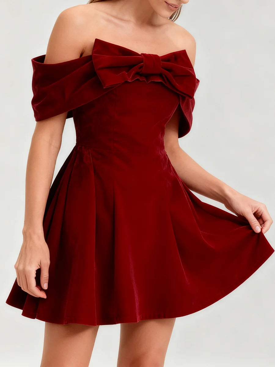 ÉCLAT Strapless Velvet Bowknot Mini Dress