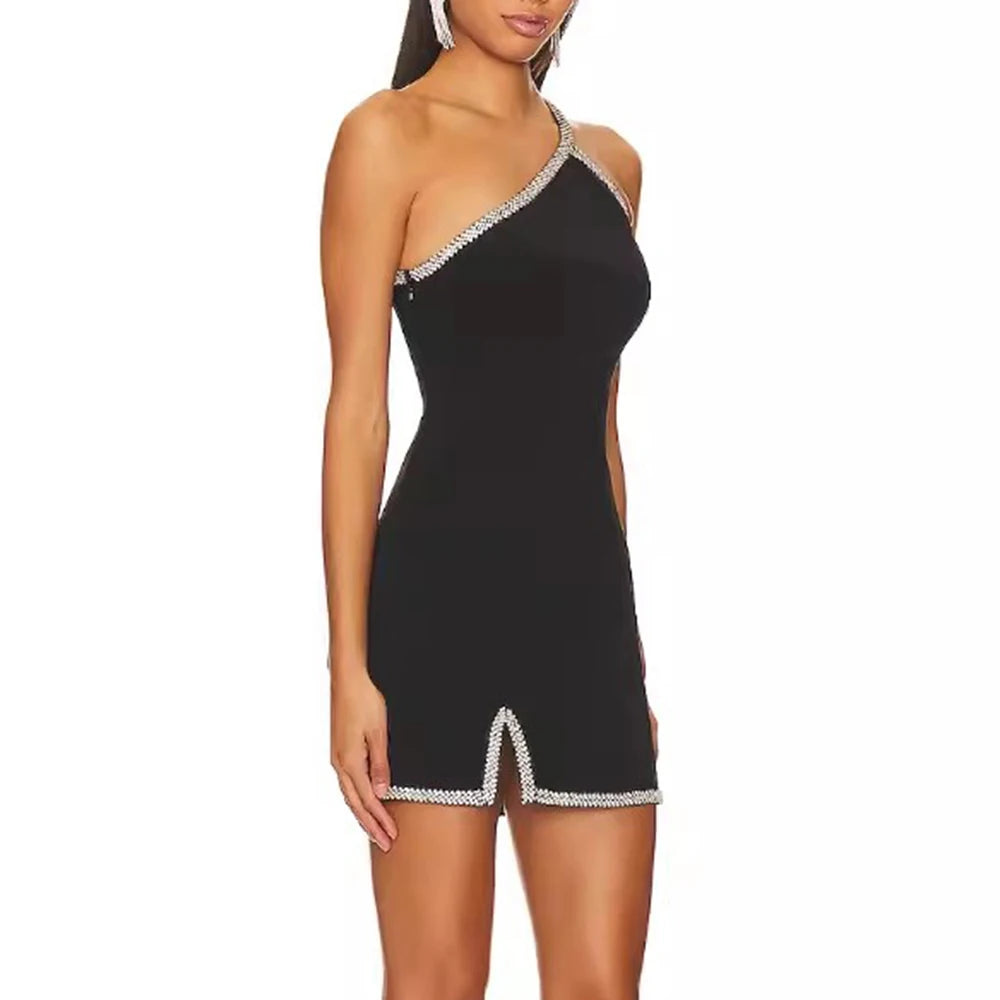 DIAMANTÉ One-Shoulder Mini Dress